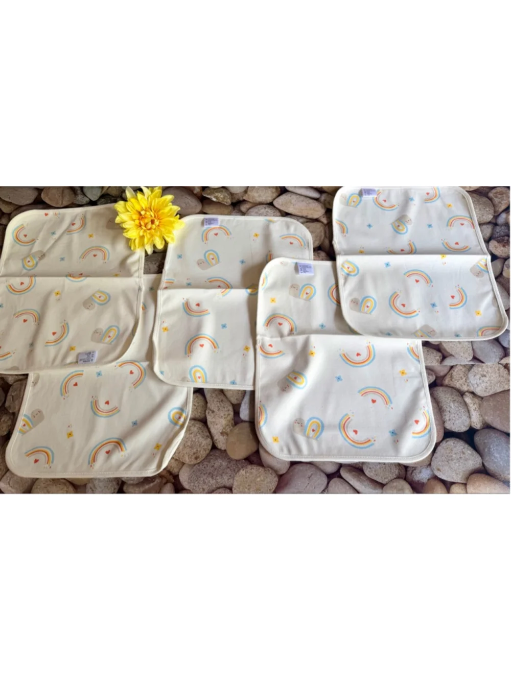New-SET OF 5- SNAIL & RAINBOW BURP CLOTHES